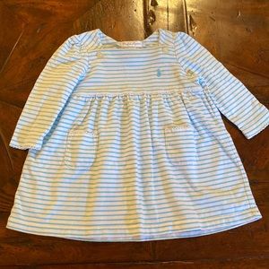Vintage Style Ralph Lauren Blue & White Striped Long Sleeve Dress Girls 9 Months